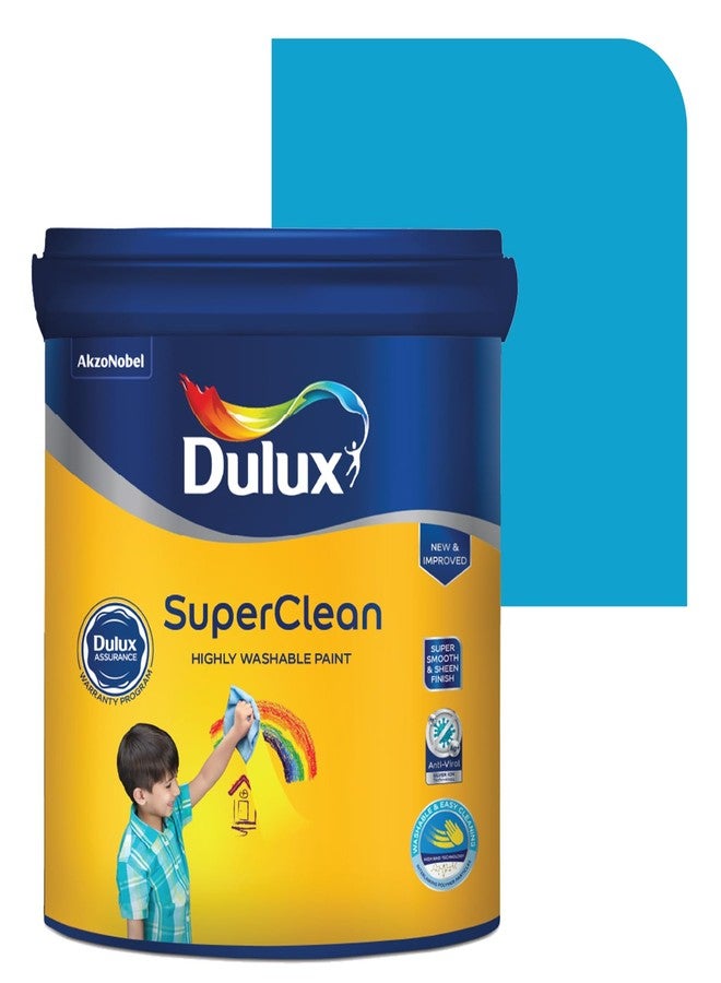 ديولكس دهان دولوكس سوبر كلين الداخلي للجدران | لمعان هادئ ولمسة نهائية غنية | قابل للغسل وسهل التنظيف | دهان متين ذو أساس مائي، أزرق (1 لتر، أغنية الطائر الأزرق) - Image 1